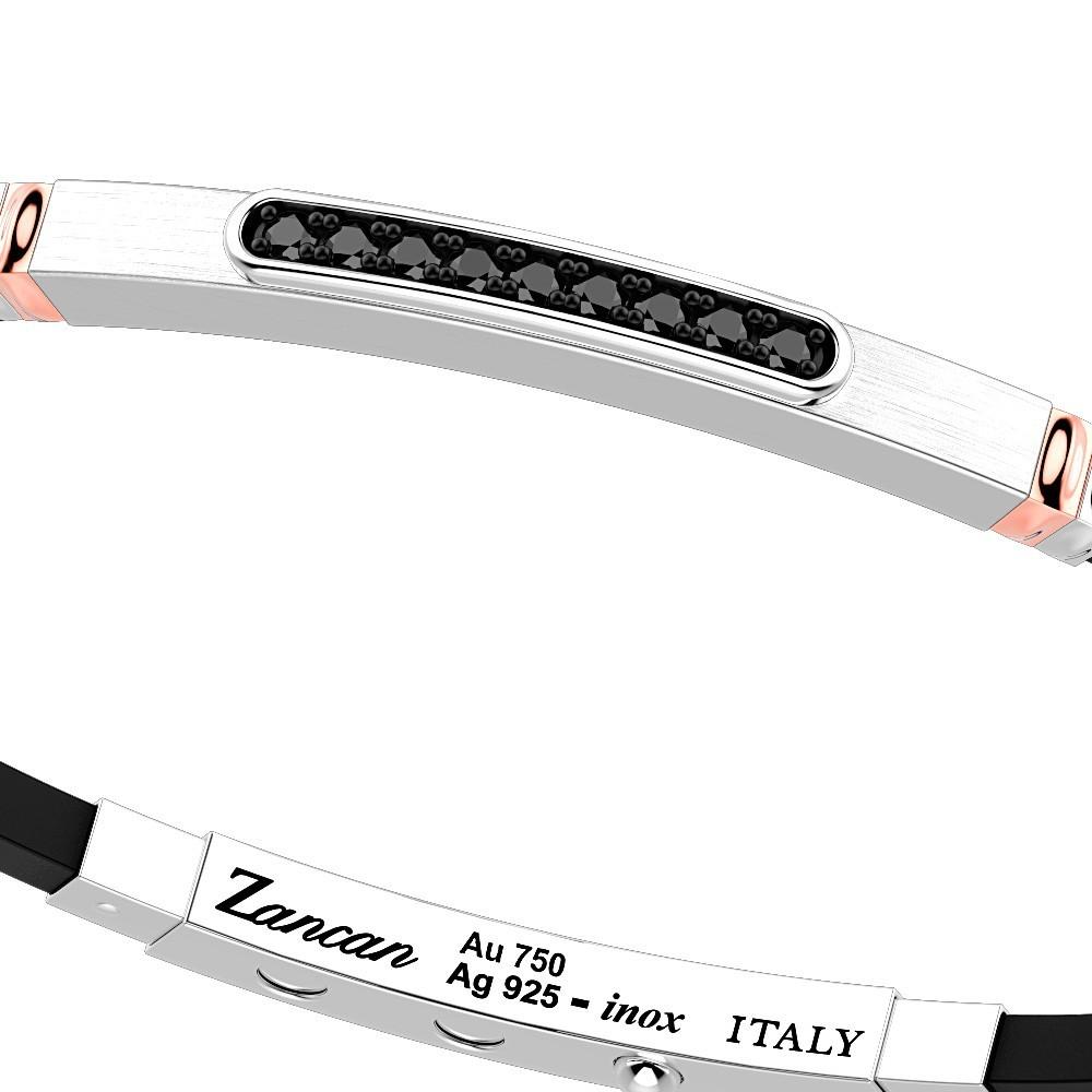 Zancan Bracciale Zancan in argento con inserti in oro 18k pietre e silicone Italy