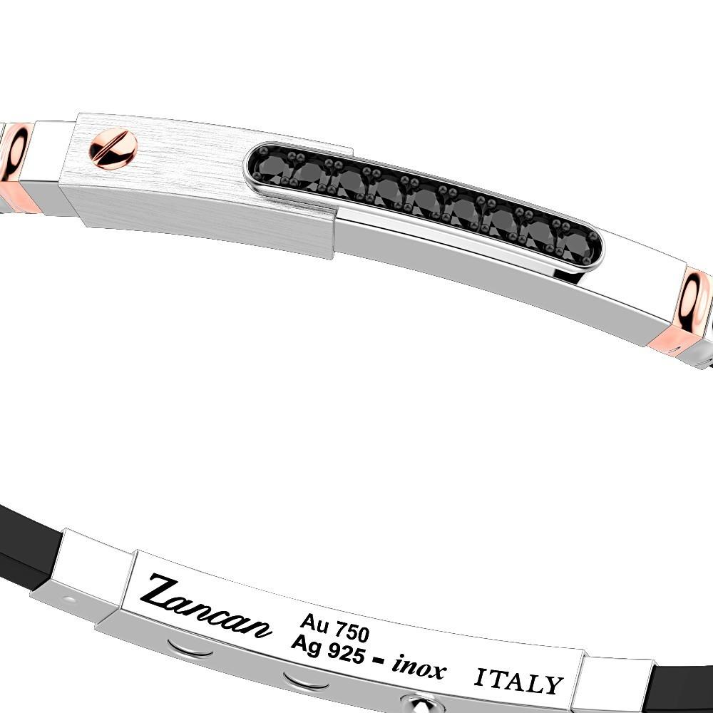 Zancan Bracciale Zancan in argento con inserti in oro 18k pietre e silicone In Linea