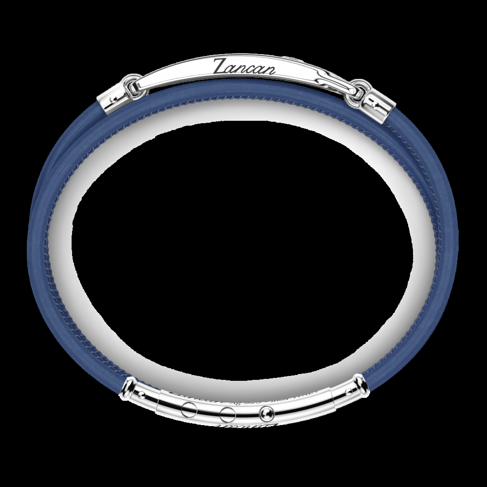 Zancan Bracciale Zancan in pelle naturale con targa in argento e pietre nere Sottocosto