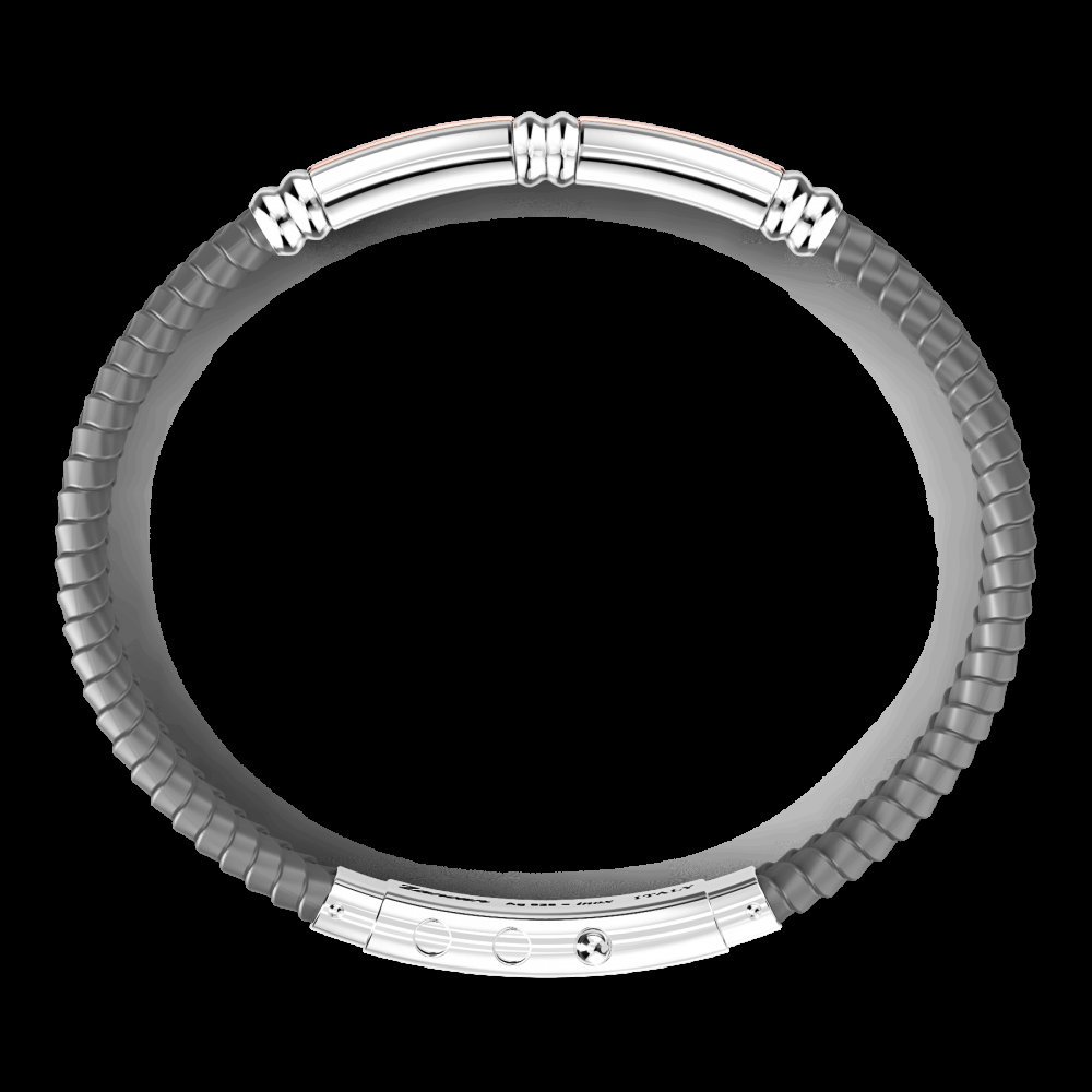 Zancan Bracciale Zancan in silicone nero con targa in argento e dettagli in oro rosa In Vendita