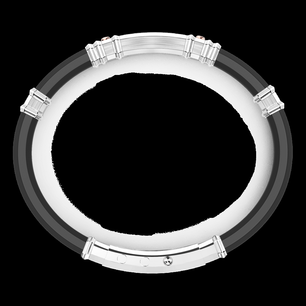 Zancan Bracciale Zancan in silicone nero con targa in argento e dettagli in oro rosa Officina