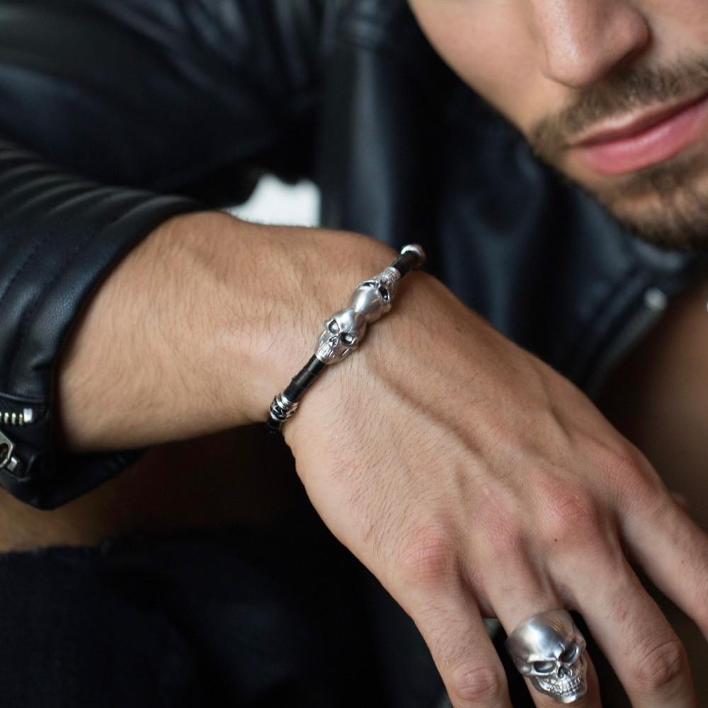 Zancan Bracciale Zancan in pelle con teschi Italia