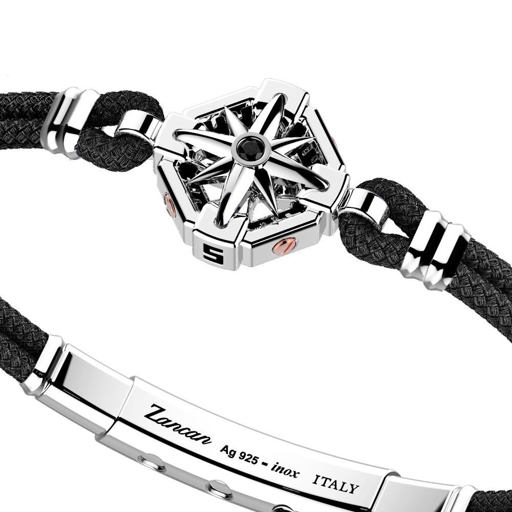 Zancan Bracciale Zancan in kevlar con rosa dei venti in argento e pietra nera Offerta settimanale