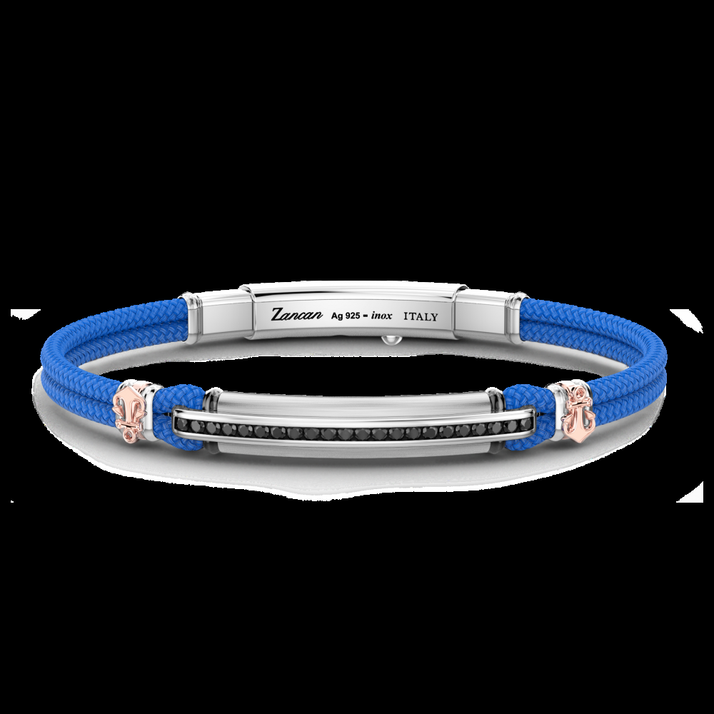 Zancan Bracciale Zancan in kevlar con targa e pietre nere