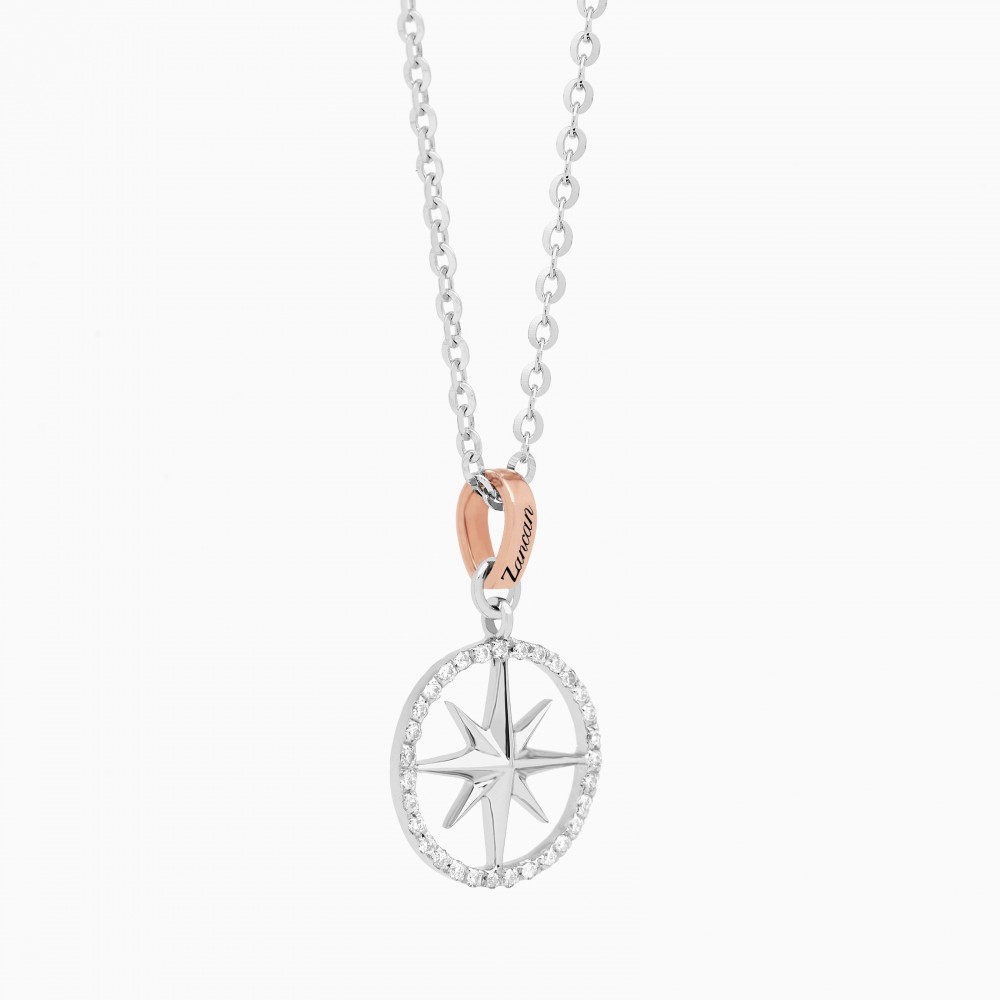 Zancan Collana zancan in oro con pendente rosa dei venti e diamanti