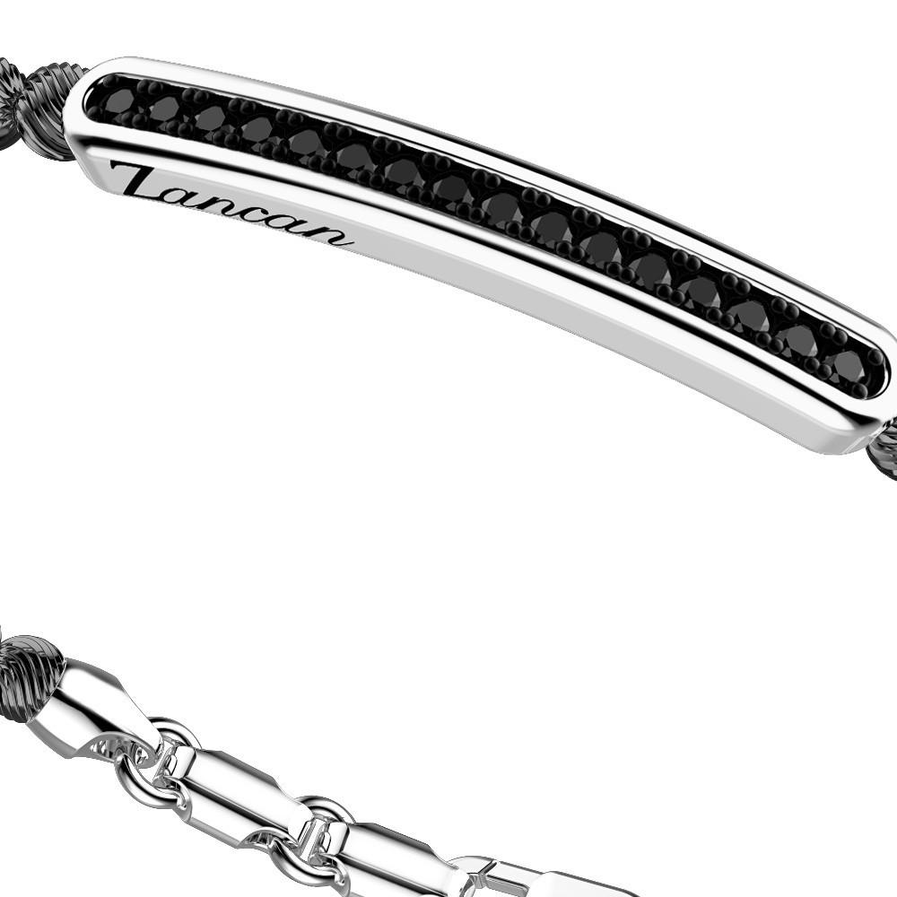 Zancan Bracciale Zancan in argento a sfere con targa e pietre nere Fino al 60% di sconto