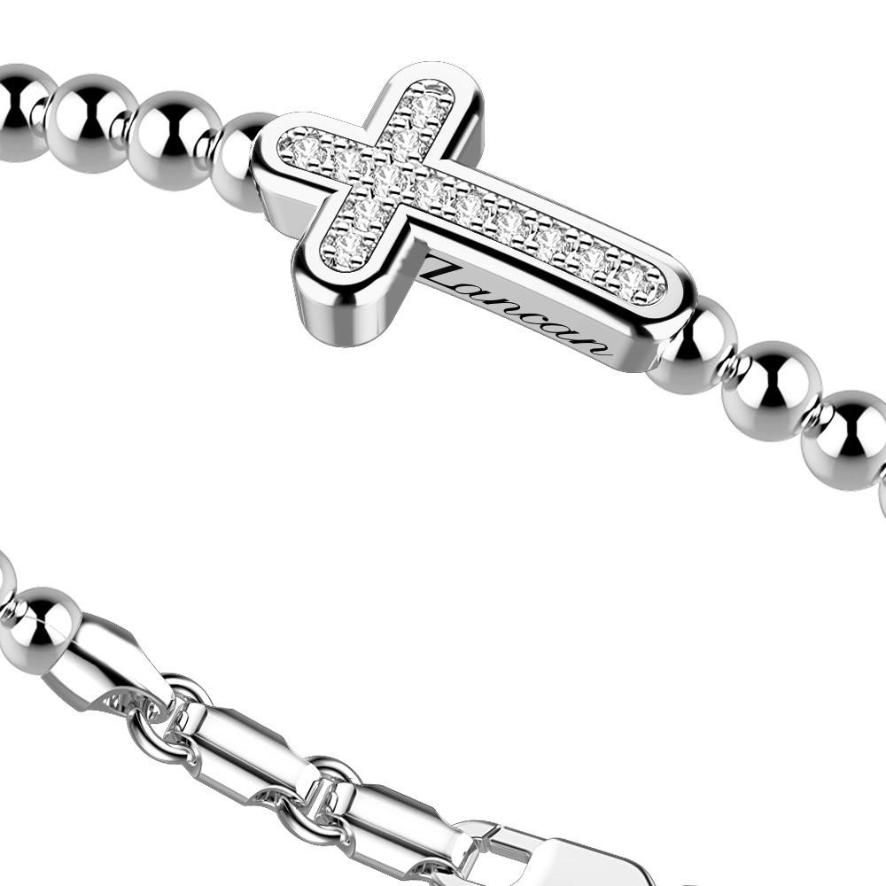 Zancan Bracciale Zancan in argento a sfere con croce e pietre bianche Only for today