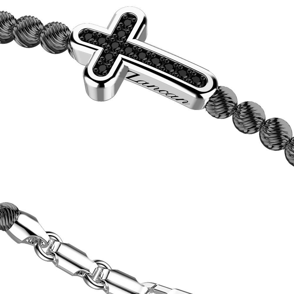 Zancan Bracciale Zancan in argento a sfere con croce e pietre nere Offerta speciale della fabbrica