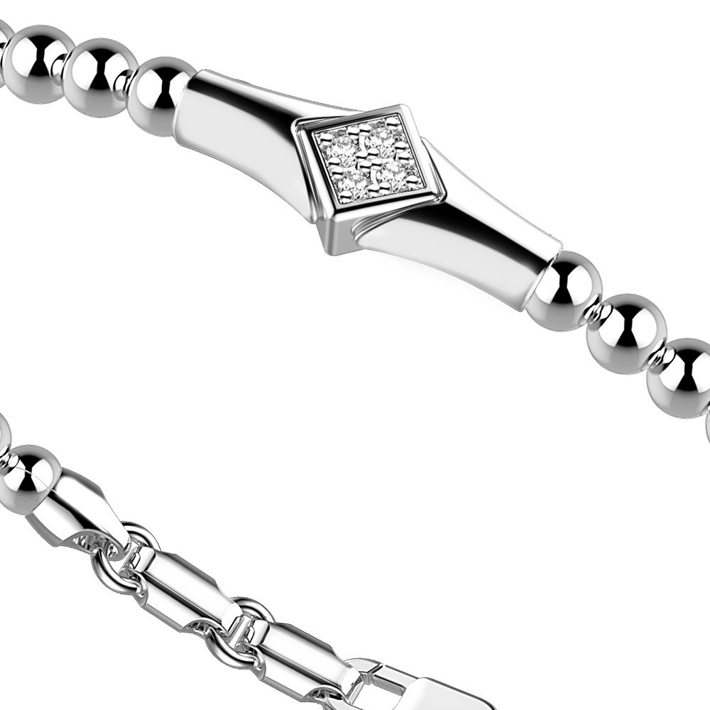 Zancan Bracciale Zancan in argento a sfere con targa e pietre bianche Discount Store per i nuovi prodotti