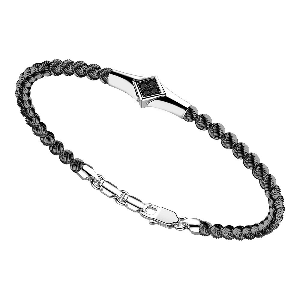 Zancan Bracciale Zancan in argento a sfere con targa e pietre nere Solo un giorno rimasto