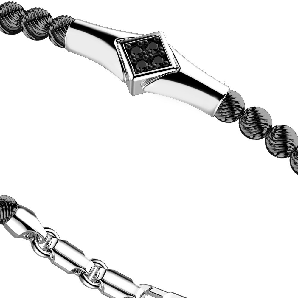 Zancan Bracciale Zancan in argento a sfere con targa e pietre nere Solo un giorno rimasto