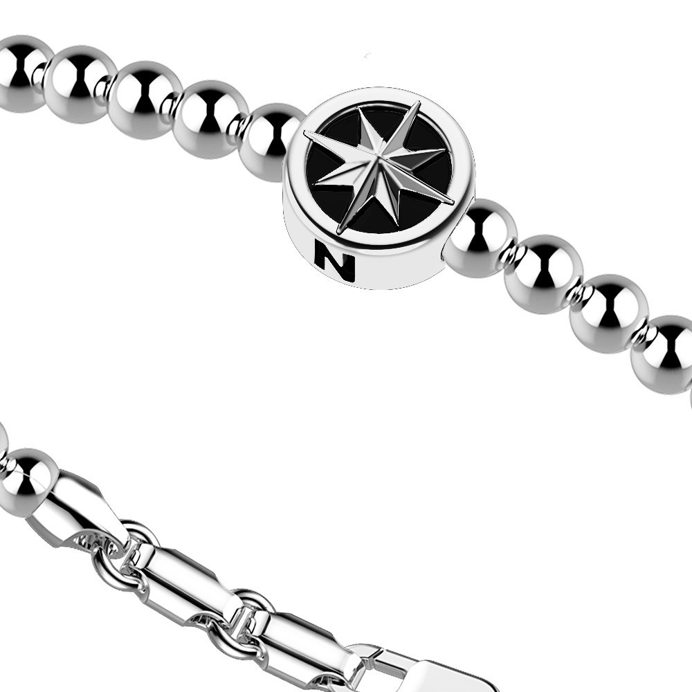 Zancan Bracciale Zancan in argento a sfere con rosa dei venti Enormi sconti