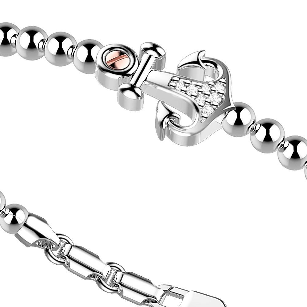 Zancan Bracciale Zancan in argento a sfere con ancora e pietre bianche 50% di sconto con spedizione gratuita