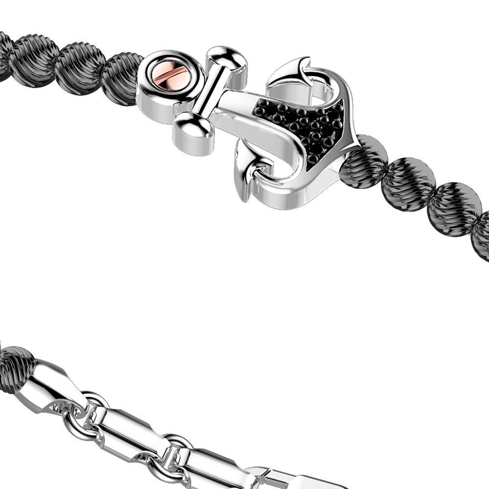 Zancan Bracciale Zancan in argento a sfere con ancora e pietre nere Trasporto libero internazionale