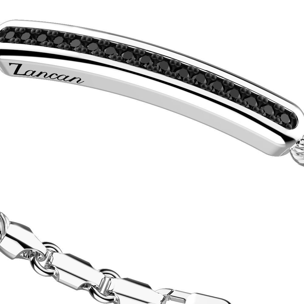 Zancan Bracciale Zancan in argento a sfere con targa e pietre nere Officina