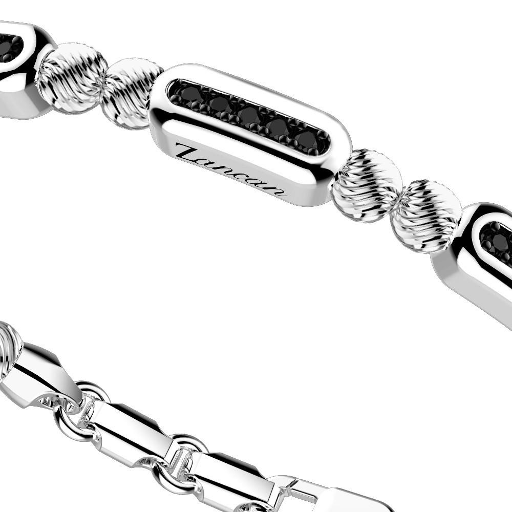 Zancan Bracciale Zancan in argento a sfere con targhe e pietre nere Black Friday Prezzi