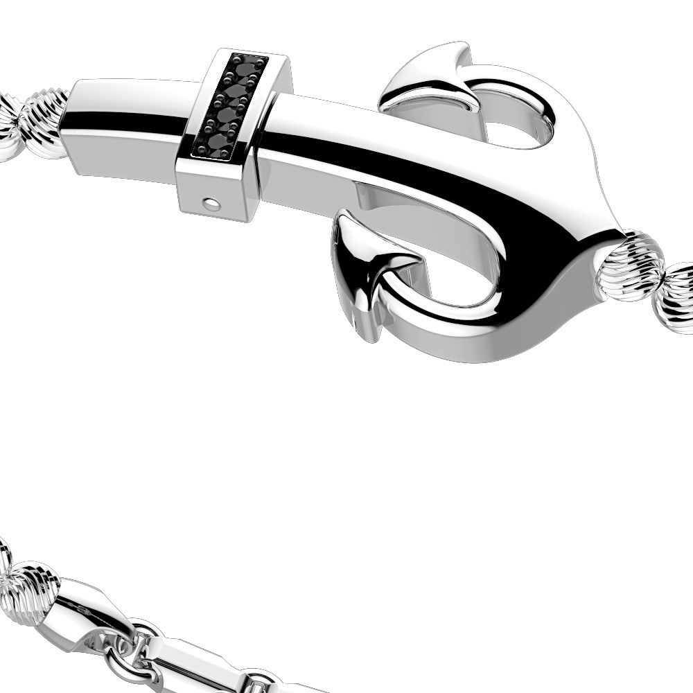 Zancan Bracciale Zancan in argento a sfere con ancora e pietre nere Sconti questo mese