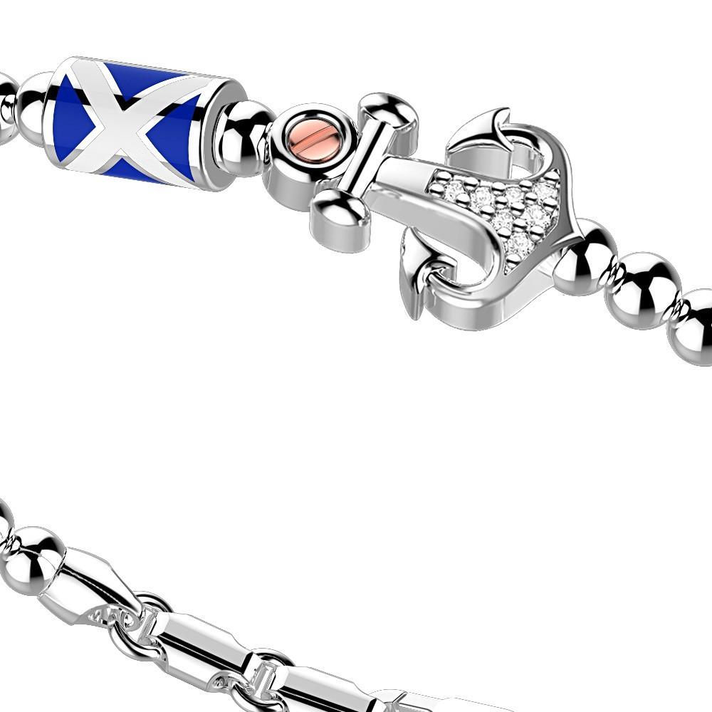 Zancan Bracciale Zancan in argento a sfere con bandiere nautiche e ancora con pietre bianche Nuovo