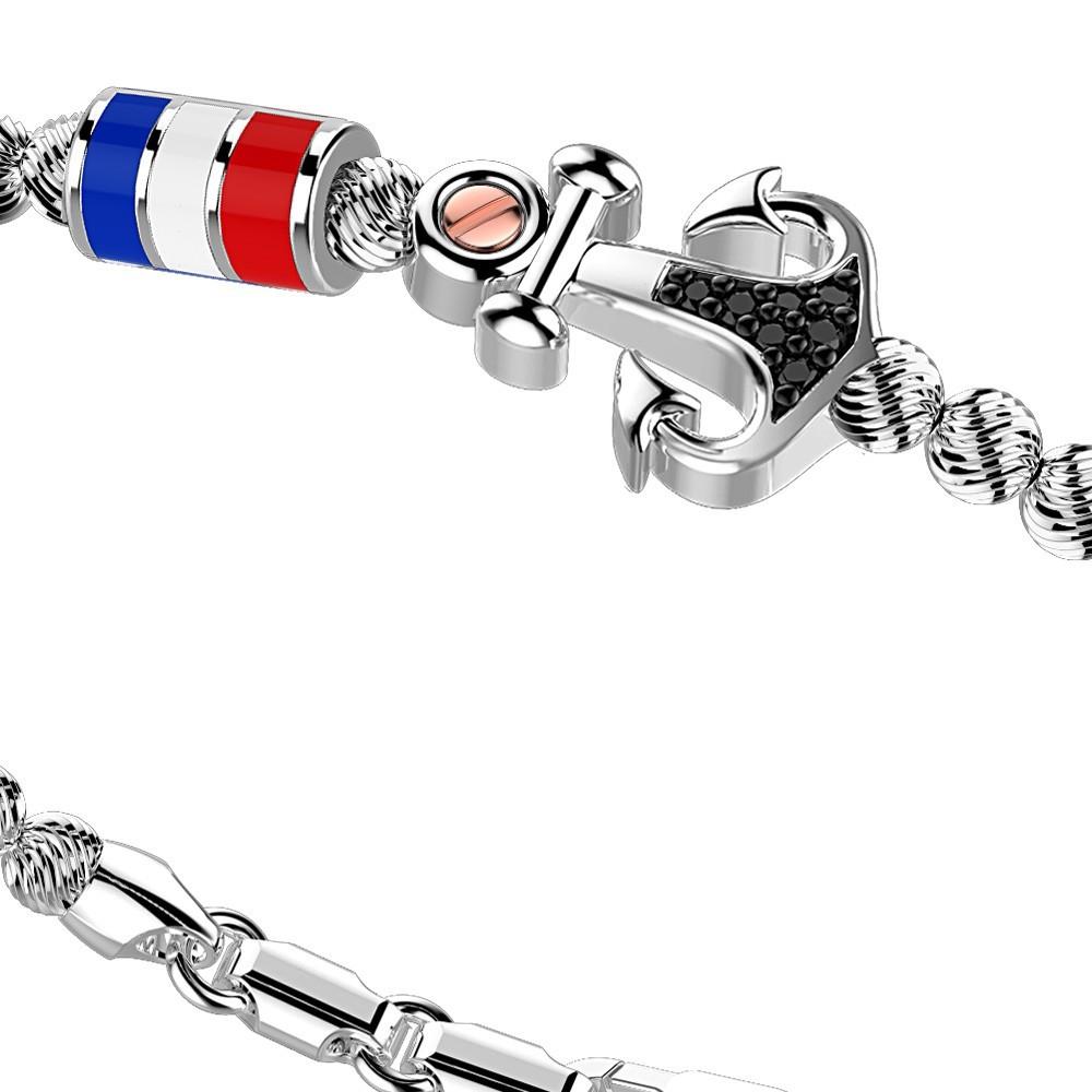Zancan Bracciale Zancan in argento a sfere con bandiere nautiche e ancora con pietre nere Qualità