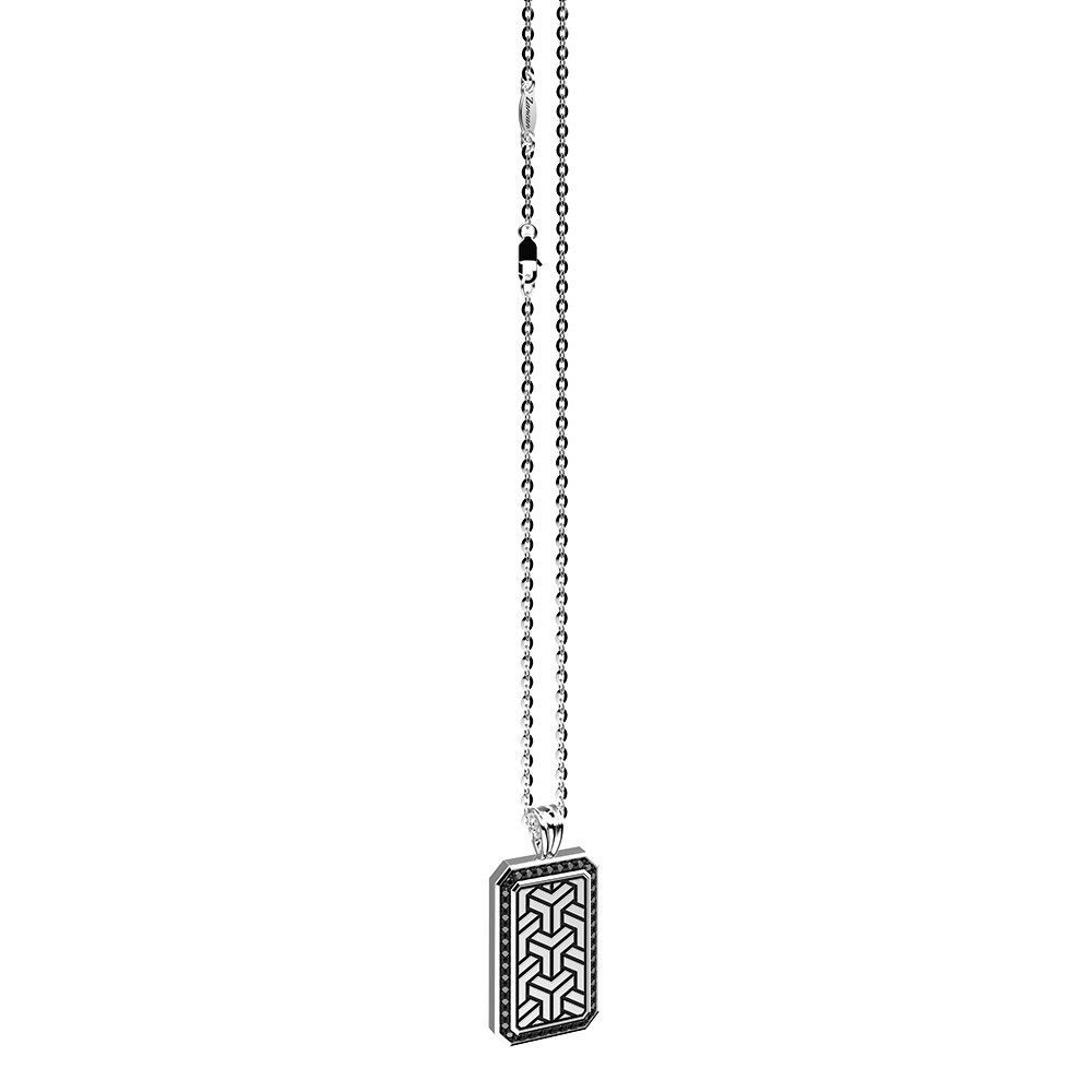 Zancan Collana Zancan in argento con pendente a targa e pietre nere Vendita Calda