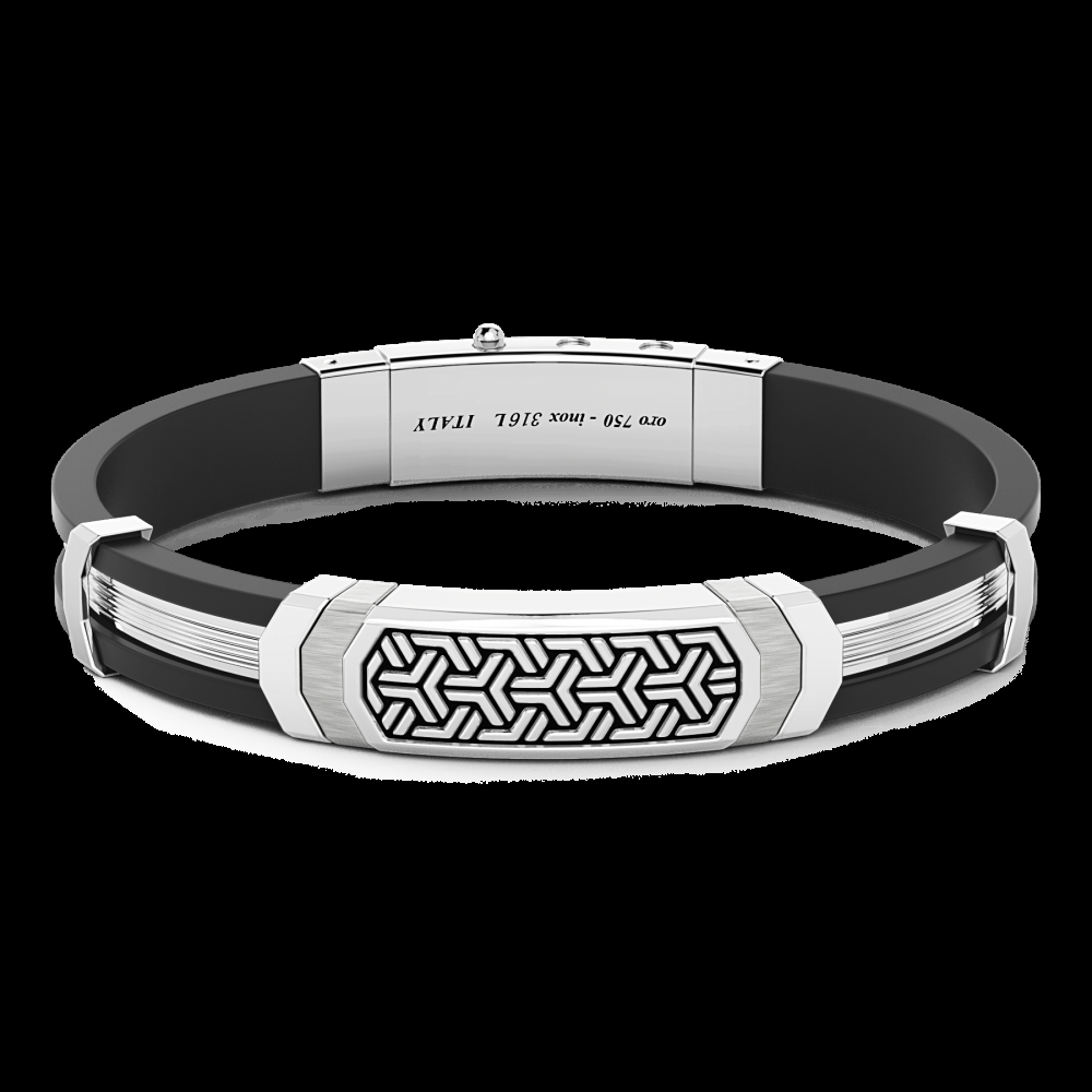 Zancan Bracciale Zancan in argento e silicone nero con targa Saldi Di Fabbrica