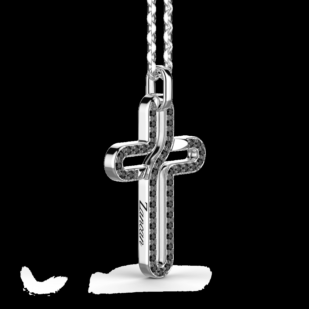 Zancan Collana Zancan in argento con pendente a croce e pietre nere Vendite stagionali