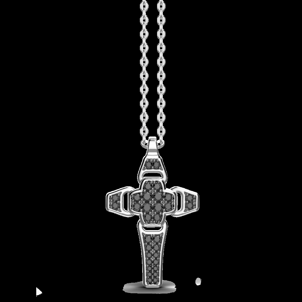 Zancan Collana Zancan in argento con pendente a croce e pietre nere Offerta Anniversario