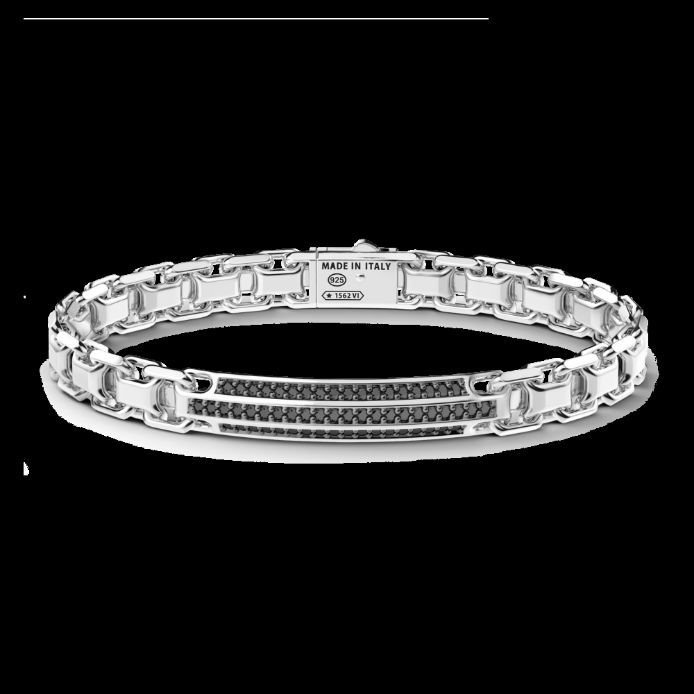 Zancan Bracciale Zancan in argento con targa e pietre nere Online Outlet