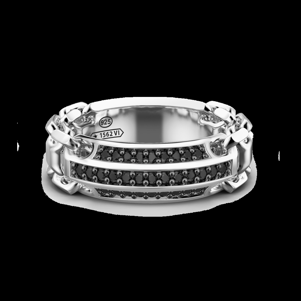 Zancan Anello Zancan in argento a fede con pietre nere Offerte esclusive