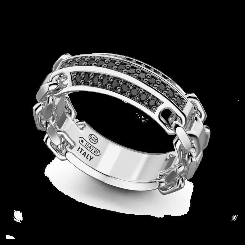 Zancan Anello Zancan in argento a fede con pietre nere Offerte esclusive