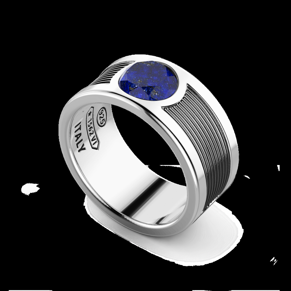 Zancan Anello a fascia Zancan in argento con pietra lapis centrale Offerta speciale della fabbrica
