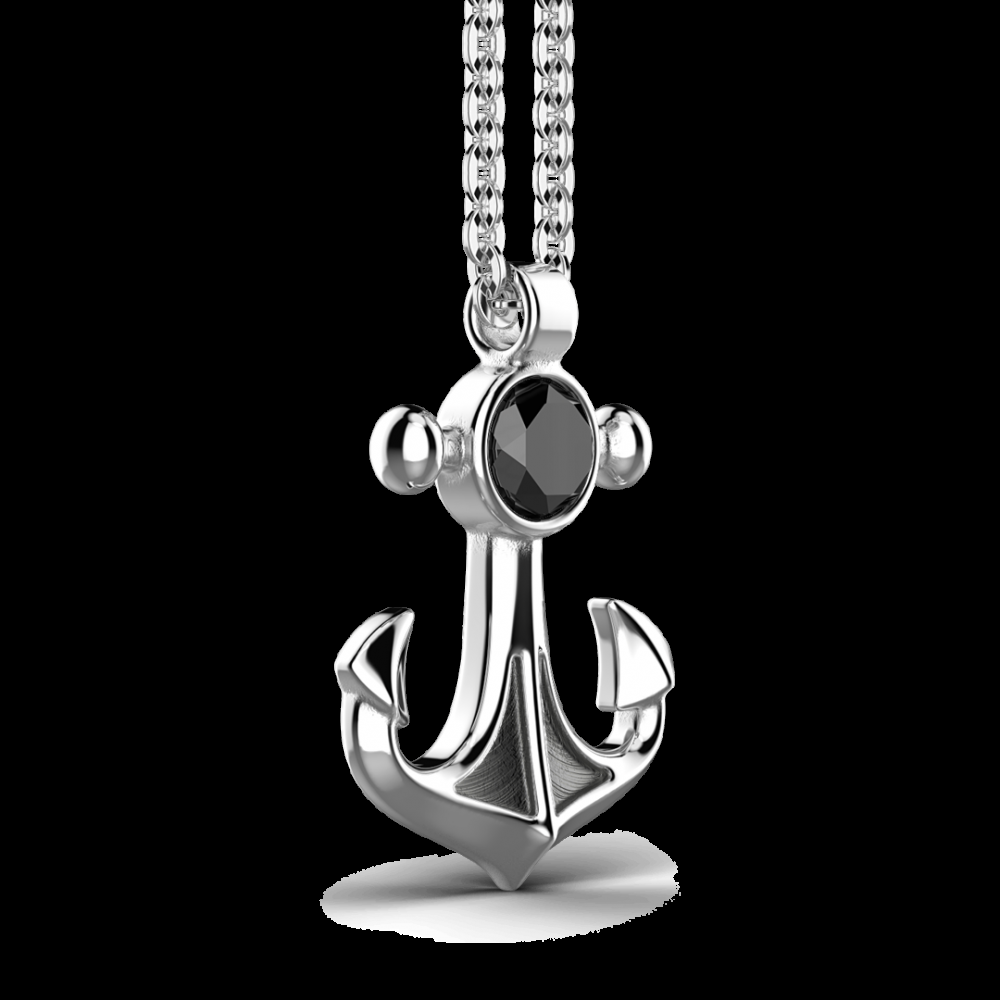 Zancan Collana Zancan in argento con pendente ad ancora e pietra nera Discount Store per i nuovi prodotti