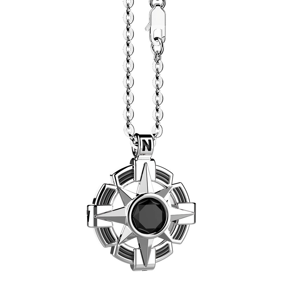 Zancan Collana Zancan in argento con pendente a rosa dei venti e pietra nera Solo un giorno rimasto