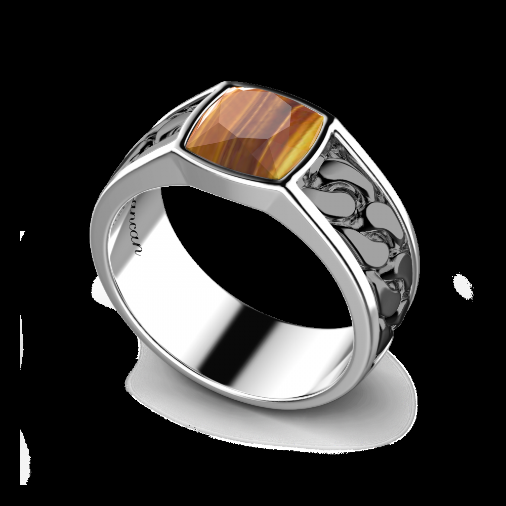 Zancan Anello in argento bianco e nero con occhio di tigre Promozione