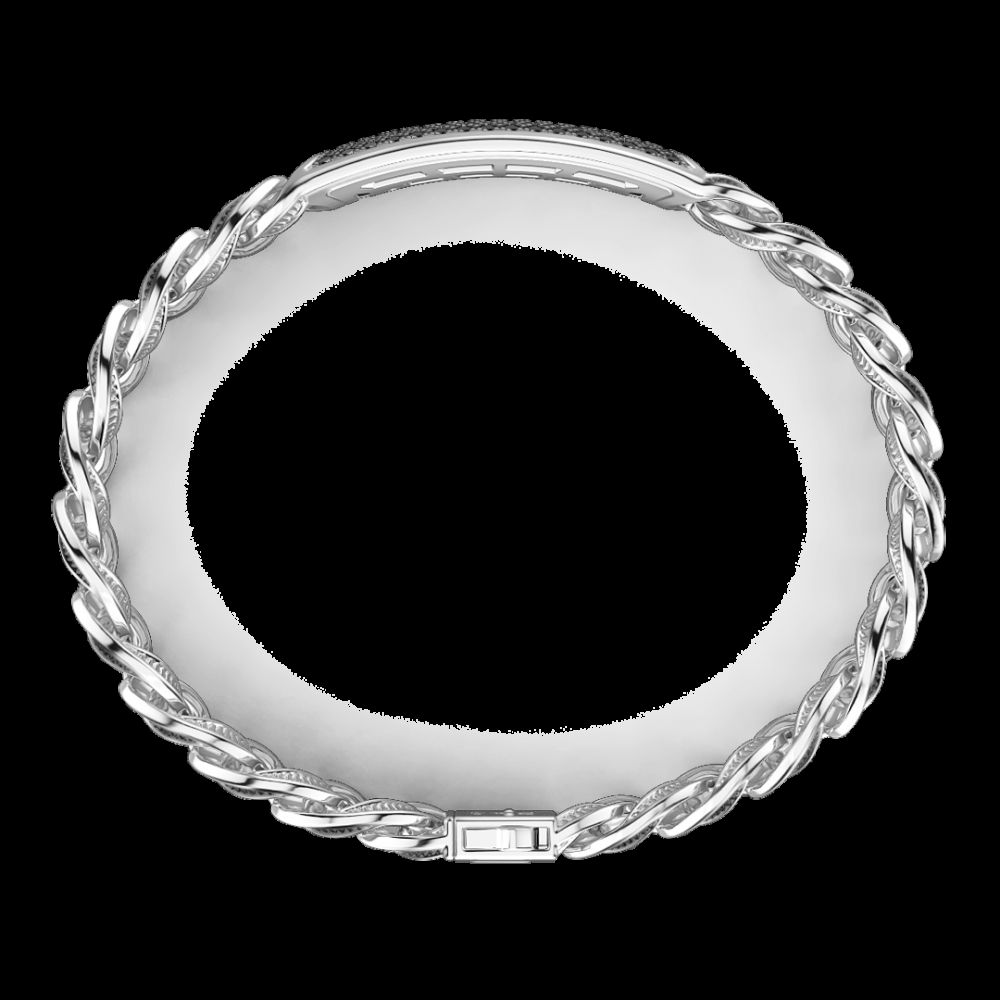 Zancan Bracciale grumetta larga Zancan in argento con finitura striatae targa con pietre nere Pezzi Unici