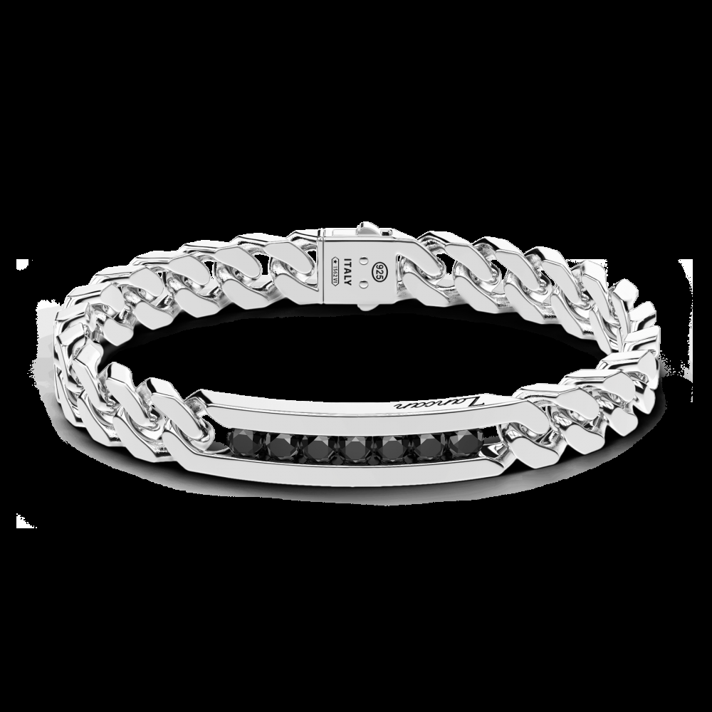 Zancan Bracciale a grumette Zanca in argento con targa e pietre nere Negozi Online