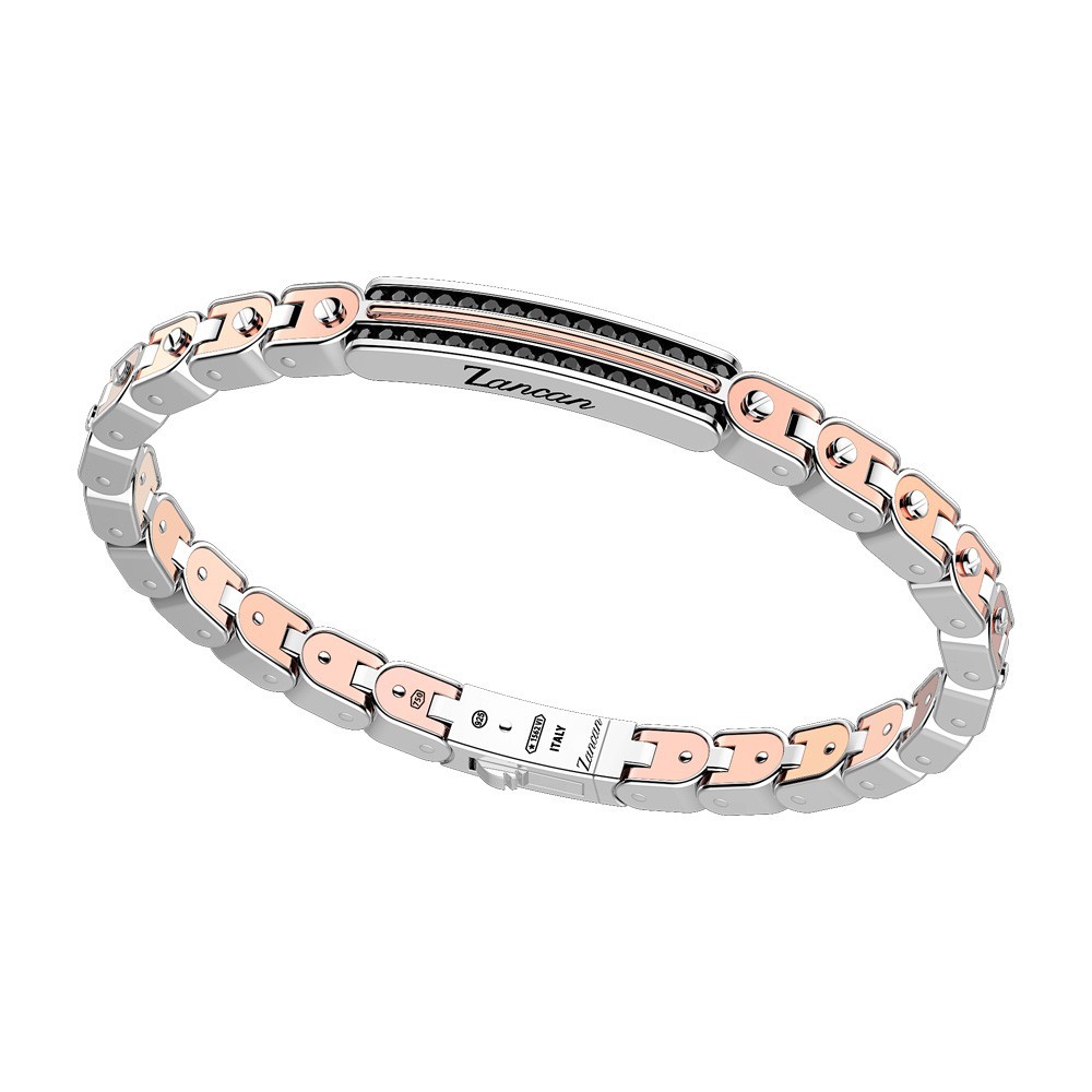 Zancan Bracciale Zancan in oro 18k ed argento con targa e pietre nere Offerta speciale della fabbrica