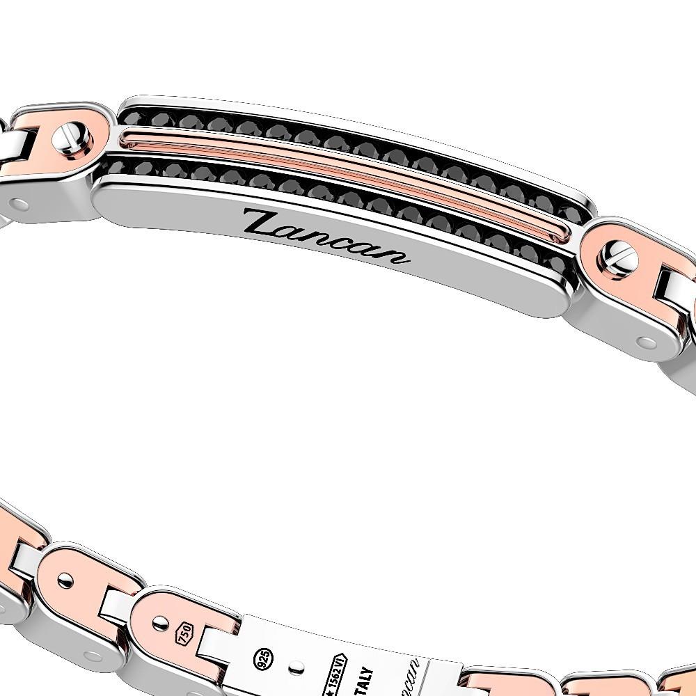 Zancan Bracciale Zancan in oro 18k ed argento con targa e pietre nere Offerta speciale della fabbrica