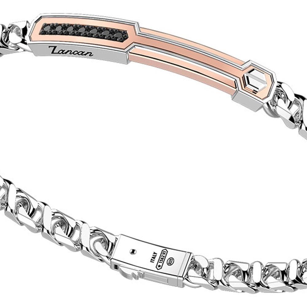 Zancan Bracciale a grumetta Zancan in argento con targa ed inserti in oro rosa e pietre nere Esporta salva