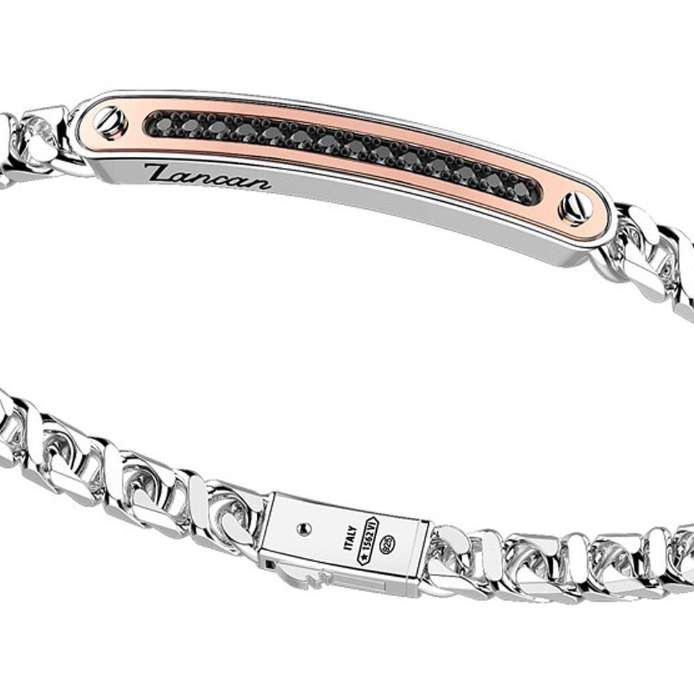 Zancan Bracciale a grumetta Zancan in argento con targa ed inserti in oro rosa e pietre nere Black Friday Prezzi