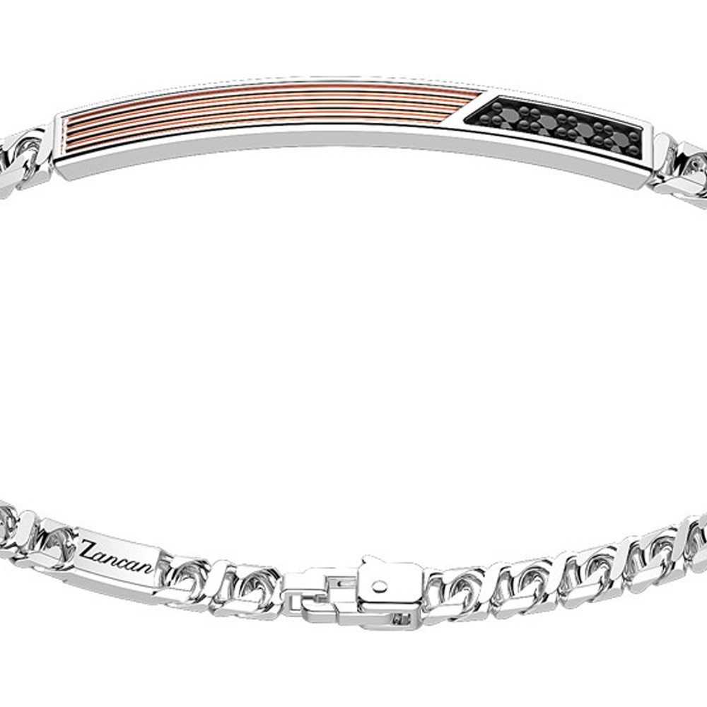 Zancan Bracciale a grumetta Zancan in argento con targa ed inserti in oro rosa e pietre nere Nuovo
