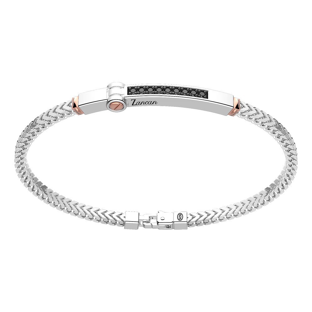 Zancan Bracciale Zancan in argento con targa ed inserti in oro rosa e pietre nere Spedizione Gratuita