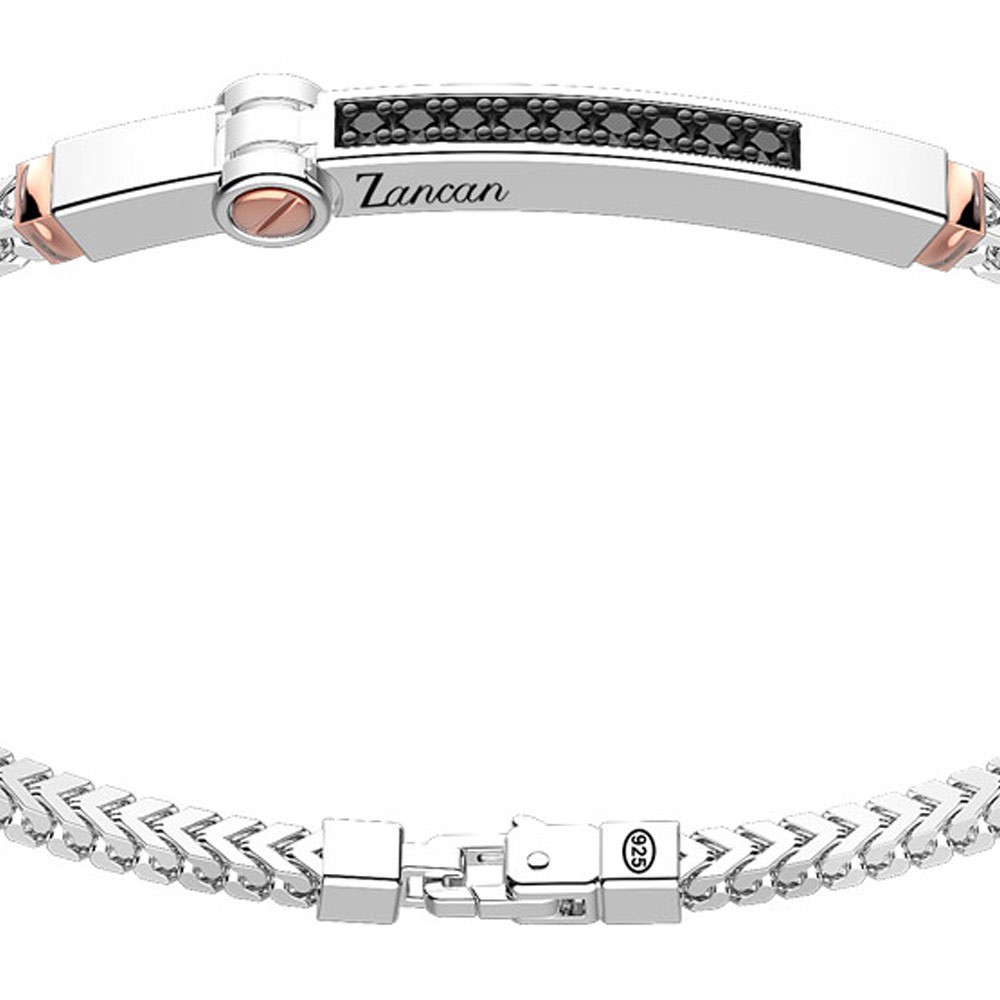 Zancan Bracciale Zancan in argento con targa ed inserti in oro rosa e pietre nere Spedizione Gratuita